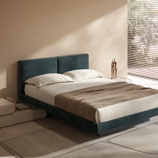 Letto Azzurra in tessuto imbottito con box contenitore stretto di Tagliabue Mobili