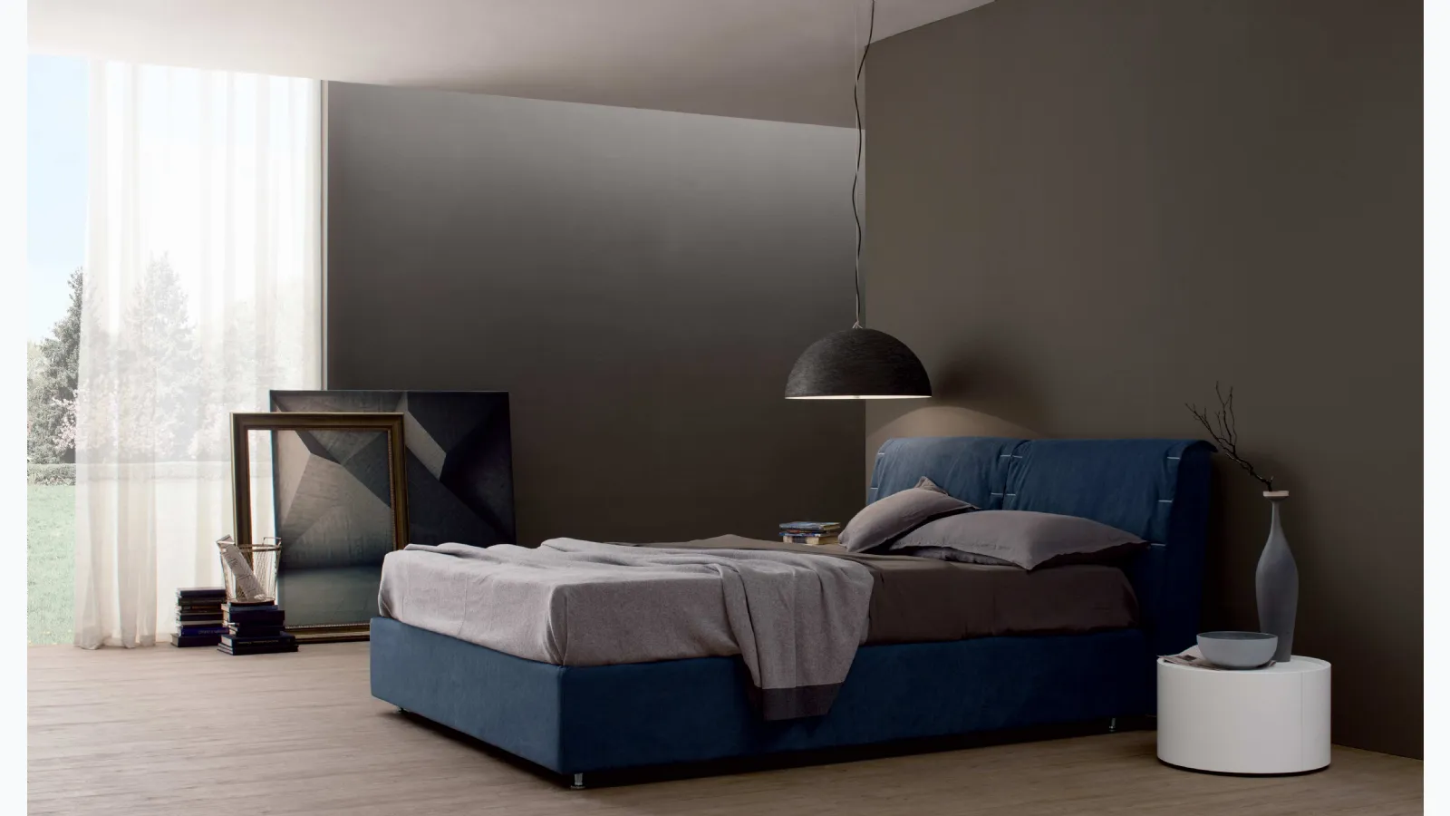 Letto in tessuto imbottito con testiera London di Spagnol Mobili