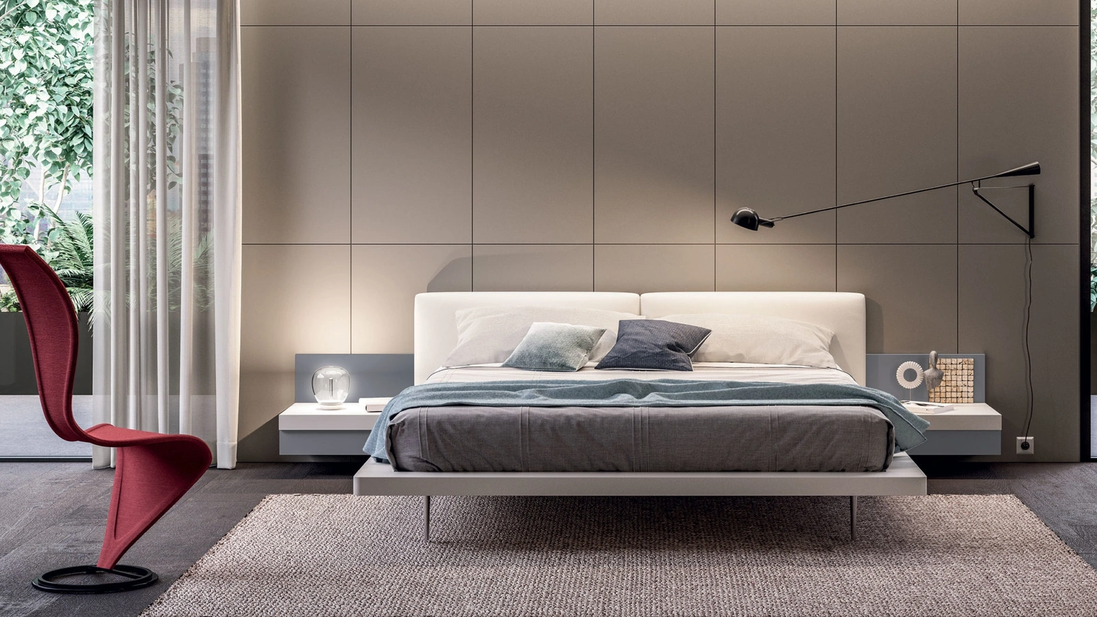 Letto Giulietta con testiera in ecopelle di Tagliabue Mobili