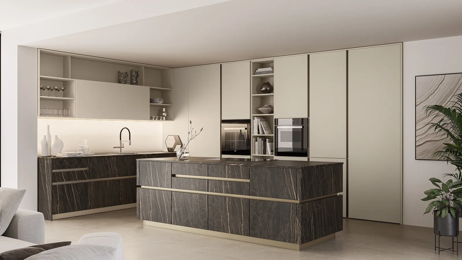 Cucina Moderna con isola Iconica 07 in laccato e ceramica di Veneta Cucine