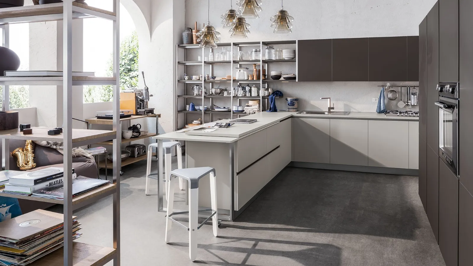Cucina Moderna Start-Time J 07 finitura Antracite e Grigio di Veneta Cucine