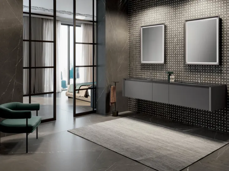Mobile da Bagno sospeso in laccato opaco e top in vetro Batik 04 di GB Group