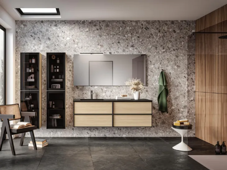 Mobile da Bagno sospeso in laminato effetto legno e laccato opaco Class 07 di GB Group