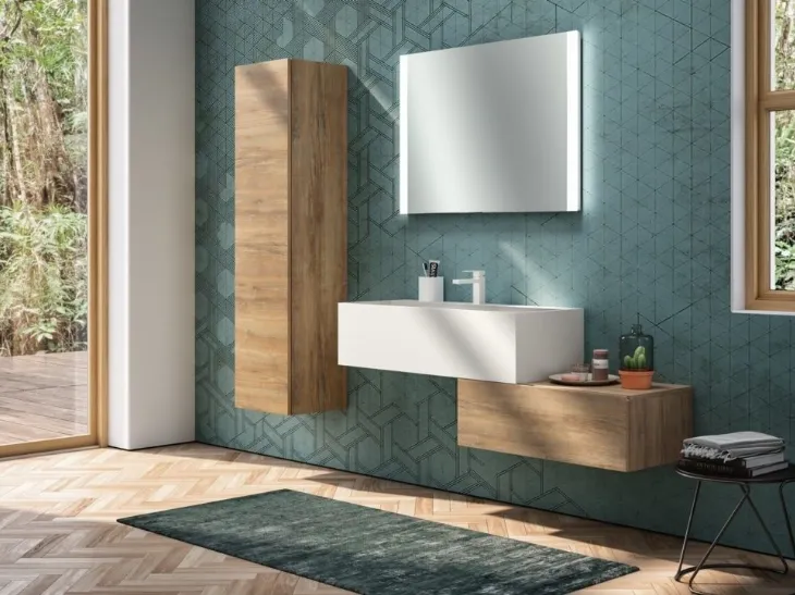 Mobile da Bagno sospeso effetto rovere Cubik 01 di GB Group