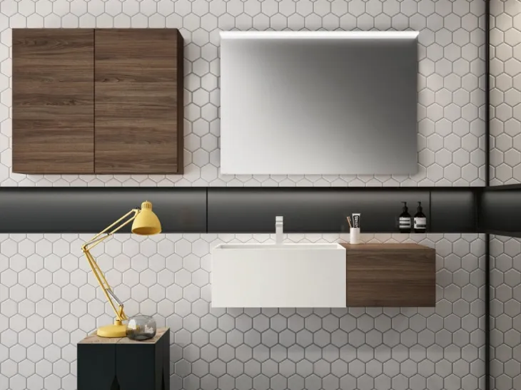 Mobile da Bagno sospeso in laminato rovere Cubik 02 di GB Group