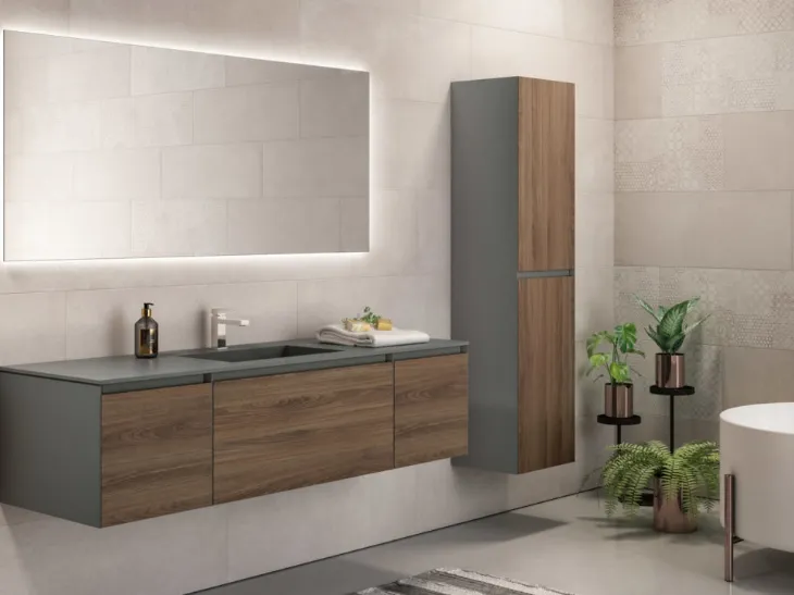 Mobile Bagno sospeso moderno in laminato essenza Noce e grigio Extreme 03 di GB Group