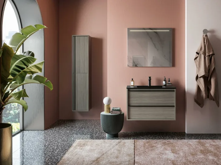 Mobile da Bagno sospeso in essenza Rovere Titanio Magik 07 di GB Group