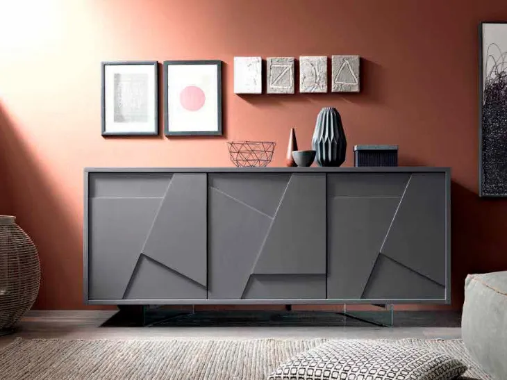 Madia a tre ante in laccato antracite Twill di FGF Mobili