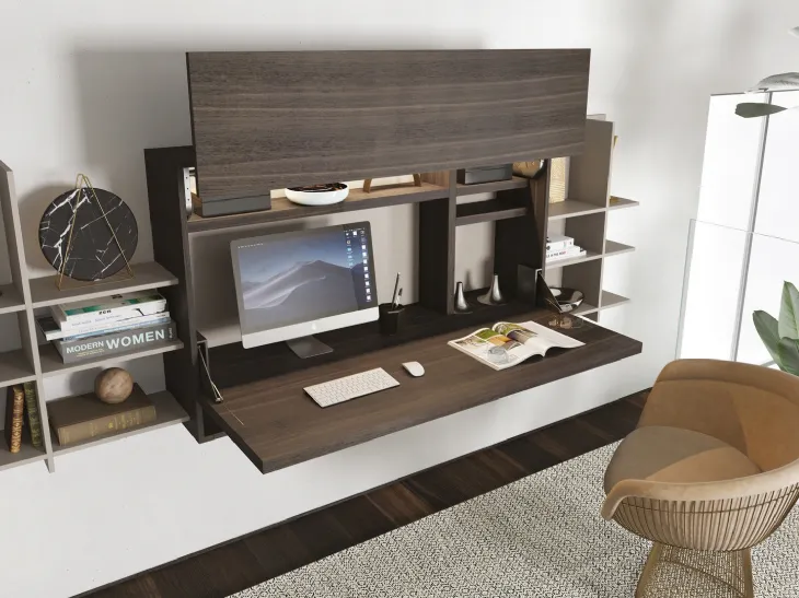 Scrittoio con mensole sospeso Home Office 11 in legno di Turati T4