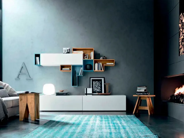 Parete attrezzata in laccato vari colori e legno Box C24B di FGF Mobili