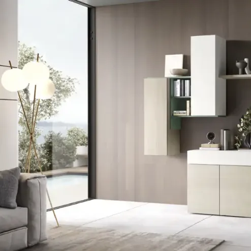 Parete Attrezzata Living 828 in laccato lucido di Spagnol Mobili