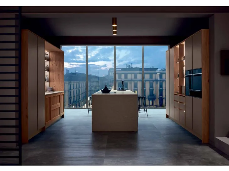 Cucina moderna in rovere e laccato beige Milano di Veneta Cucine