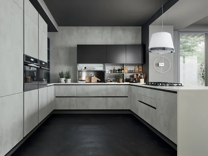 Cucina angolare color beton grigio Oyster di Veneta Cucine