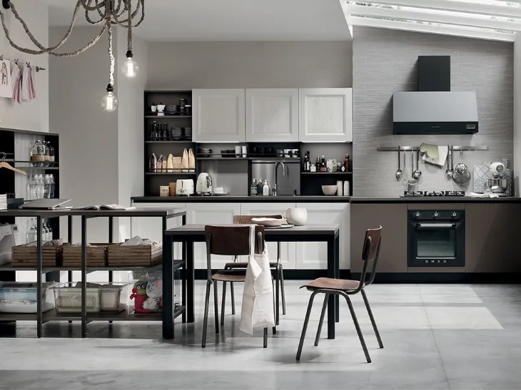Cucina Moderna Start Time lineare finitura Antracite e Sequoia Bianco di Veneta Cucine